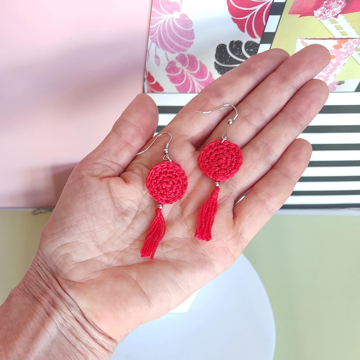 Red Crochet Tassel Earrings: Elegant Boho Jewelry Gift