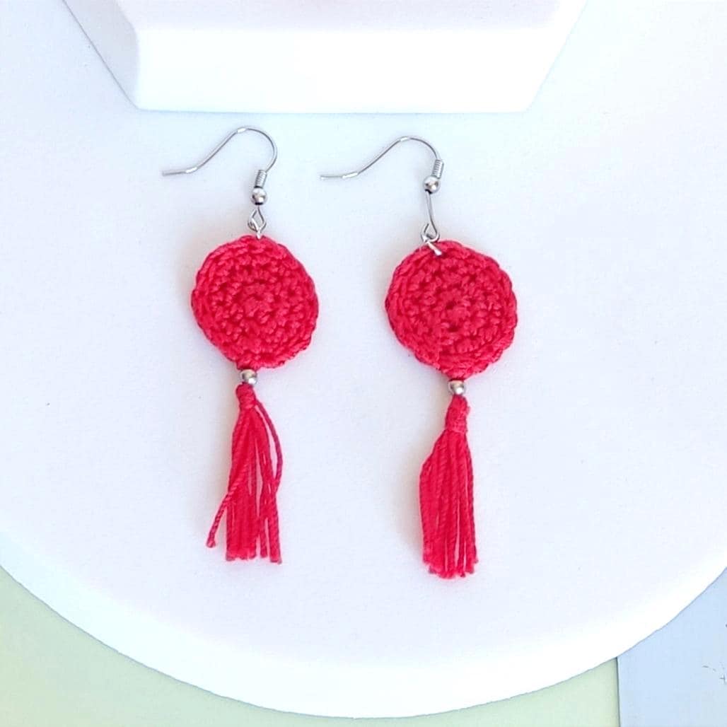 Red Crochet Tassel Earrings: Elegant Boho Jewelry Gift