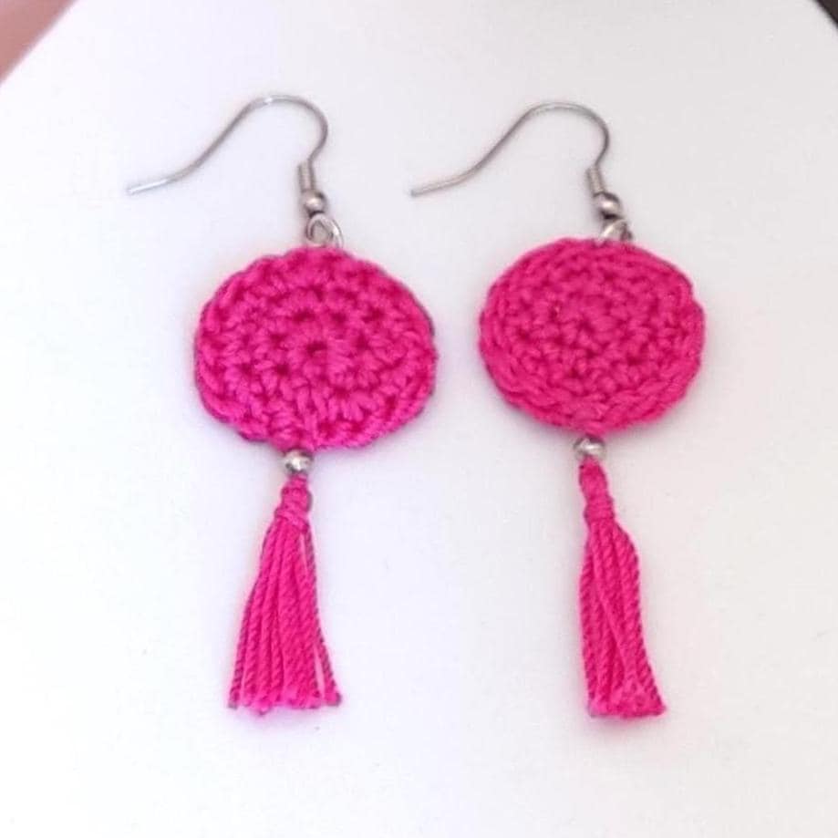 Pink Crochet Tassel Earrings: Elegant Boho Jewelry Gift