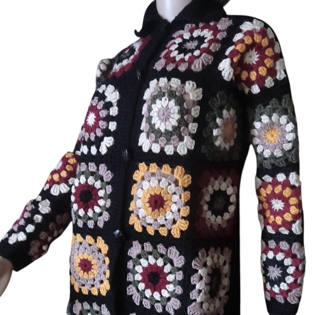Granny Square Crochet Cardigan - Multicoloured Boho Jacket for Women