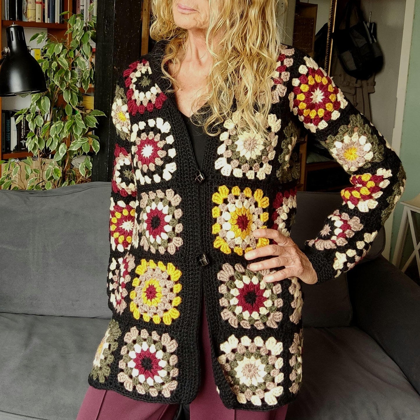Granny Square Crochet Cardigan - Multicoloured Boho Jacket for Women