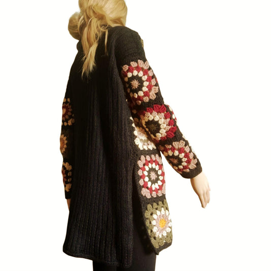 Granny Square Crochet Cardigan - Multicoloured Boho Jacket for Women