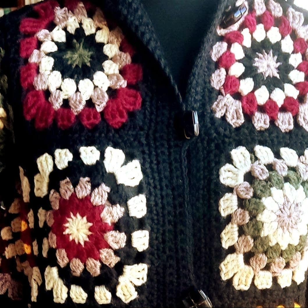Granny Square Crochet Cardigan - Multicoloured Boho Jacket for Women