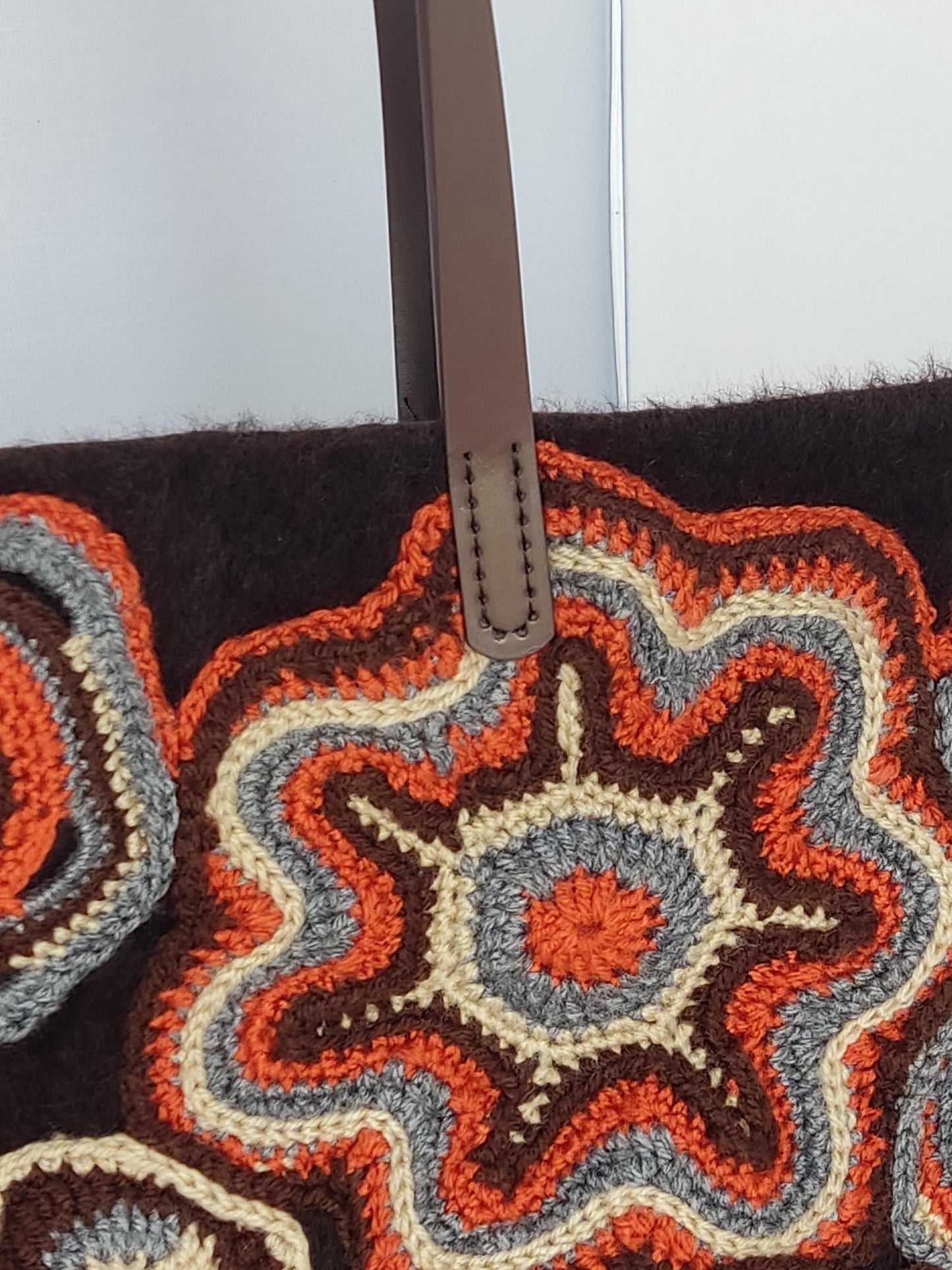 Faux Fur Tote Handbag - Brown Crochet Large Shoulder Bag