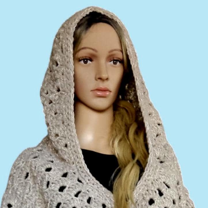 Gray Sequin Hooded Cardigan - Chunky Crochet Belted Jacket for Women