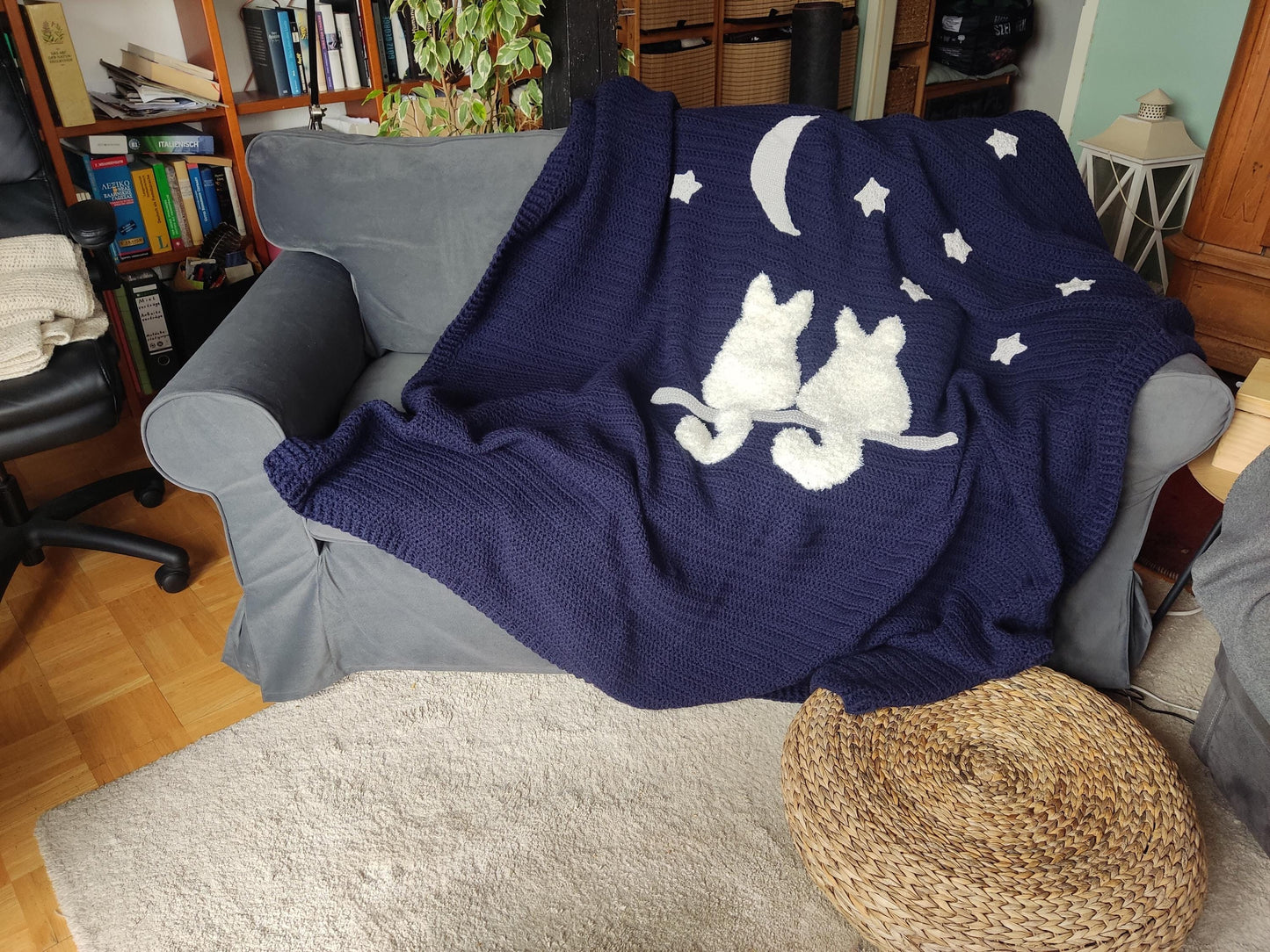 Personalised Blue Crochet Toddler Blanket: Sun, Cloud, Bird Crochet  Throw