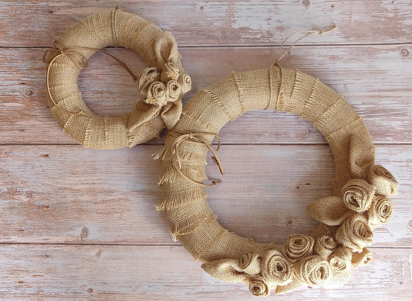 Natural Burlap Rose Wreath: Eco-Friendly Handmade Door Decor (20cm & 30cm)