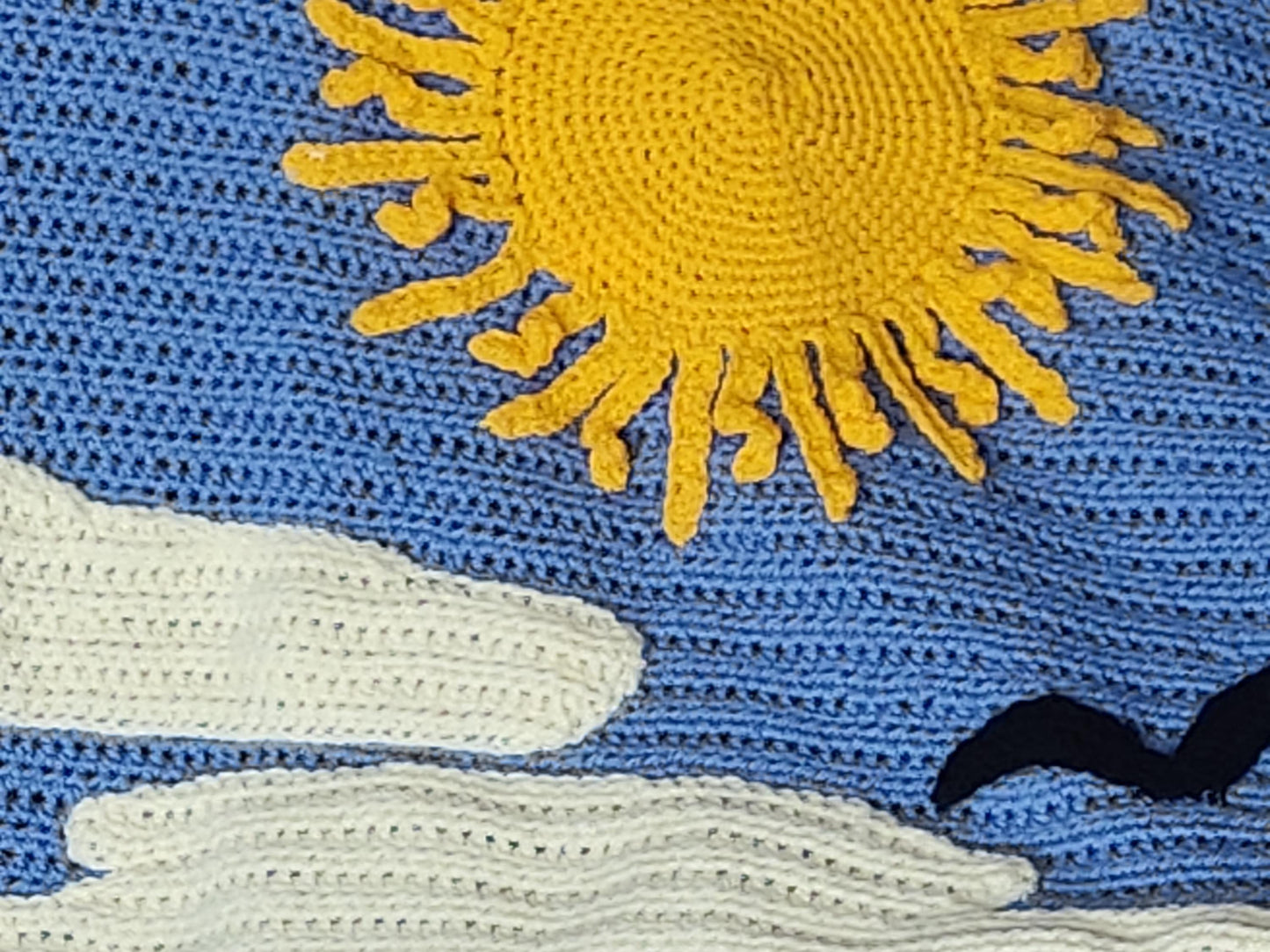 Personalised Blue Crochet Toddler Blanket: Sun, Cloud, Bird Crochet  Throw