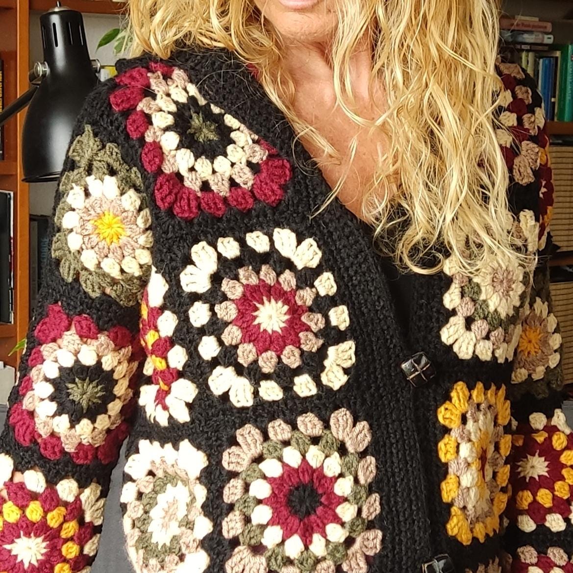 Granny Square Crochet Cardigan - Multicoloured Boho Jacket for Women