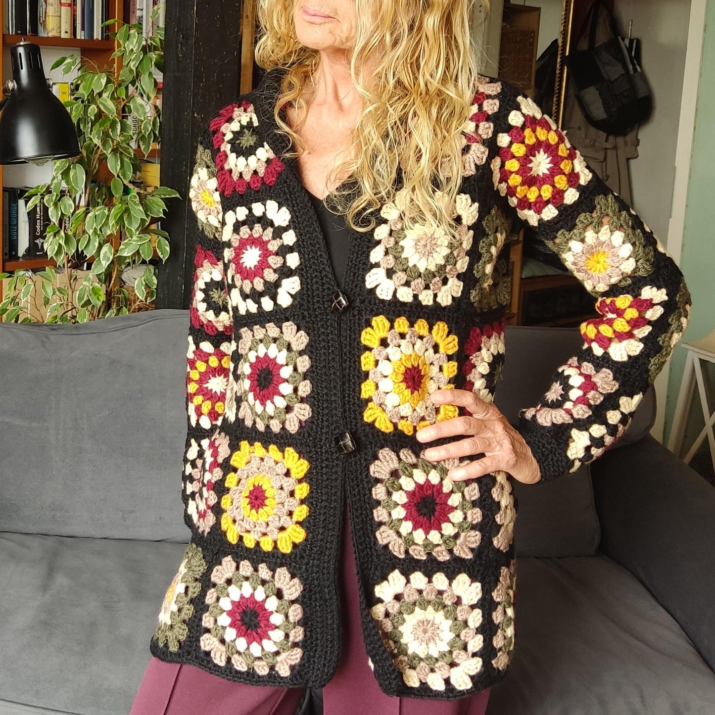 Granny Square Crochet Cardigan - Multicoloured Boho Jacket for Women