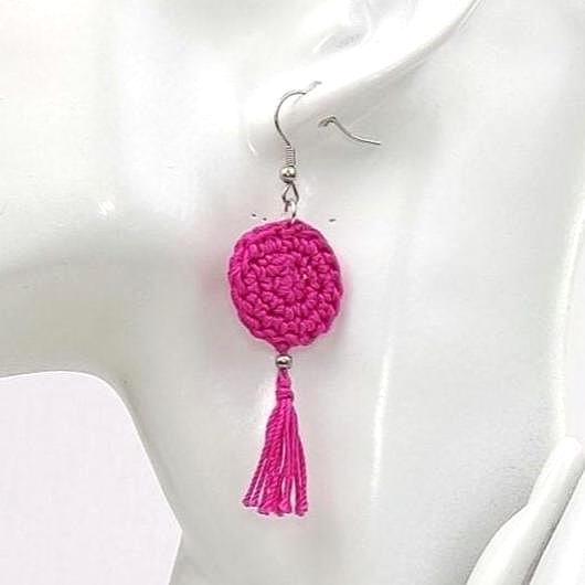 Pink Crochet Tassel Earrings: Elegant Boho Jewelry Gift
