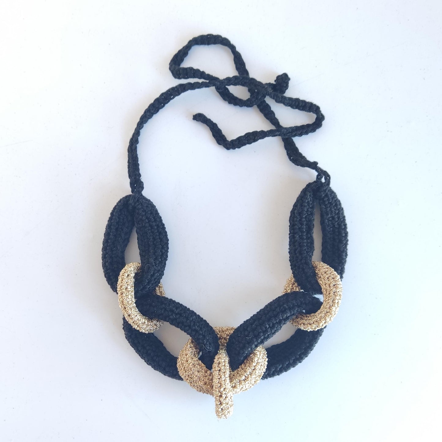 Brown & Beige Chunky Crochet Statement Necklace - Handmade Braided Cotton Chain Jewelry