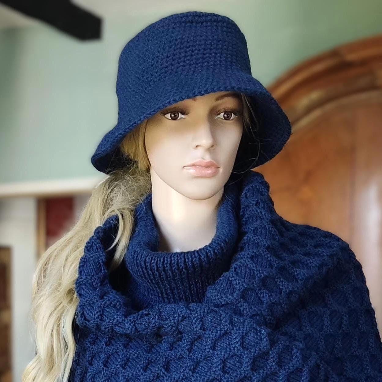 Personalised Chocolate Brown Crochet Bucket Hat with Leather Flower