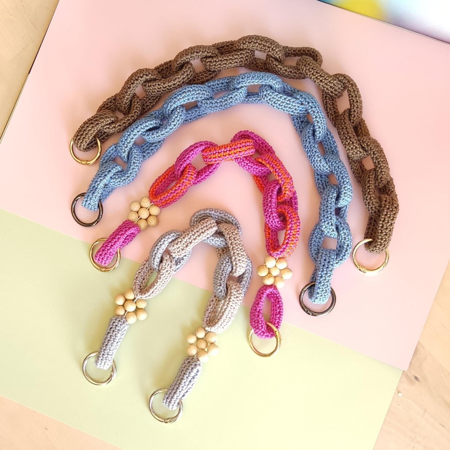 Crochet Bag Handles with Wooden Rings - Handmade Purse Straps