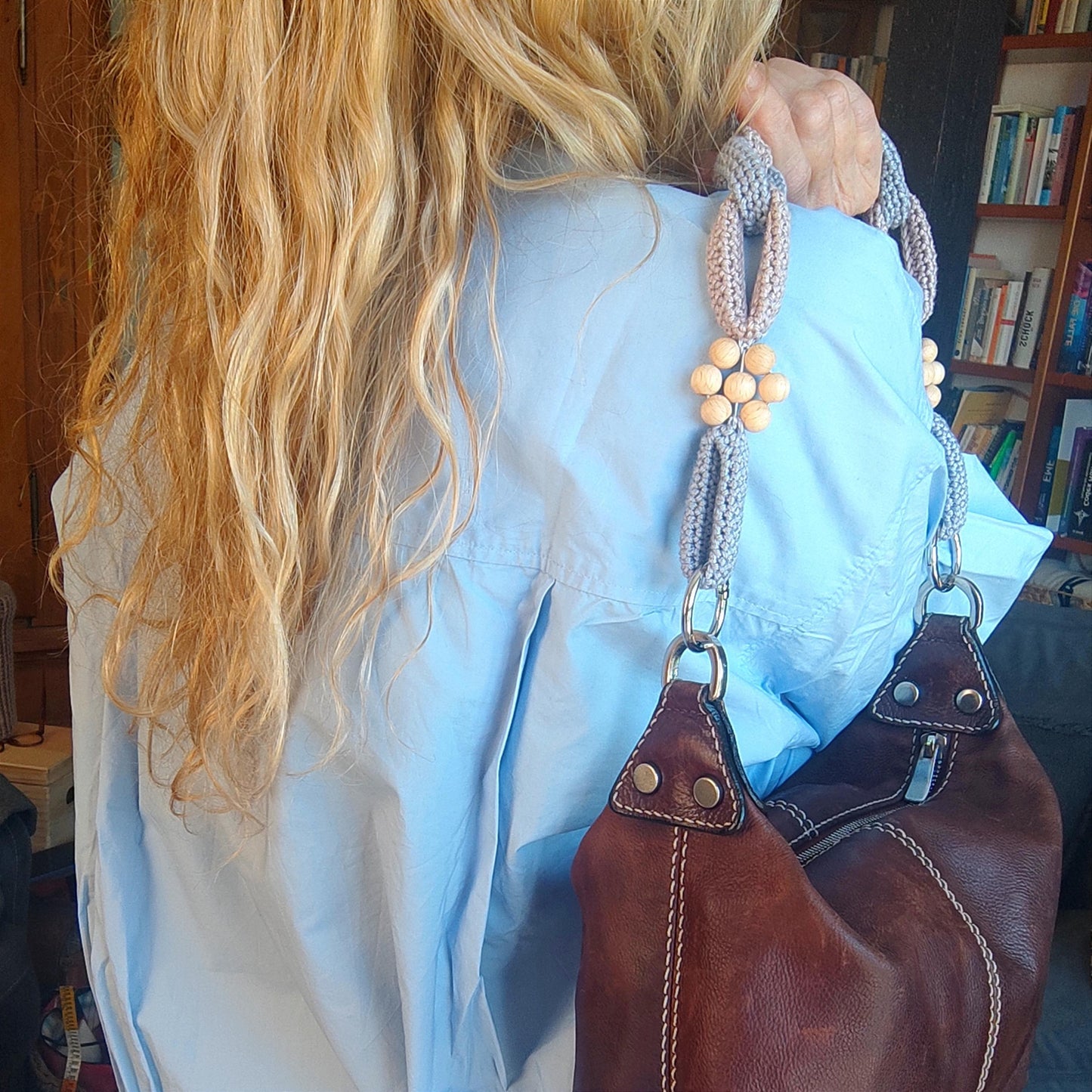 Crochet Bag Handles with Wooden Rings - Handmade Purse Straps