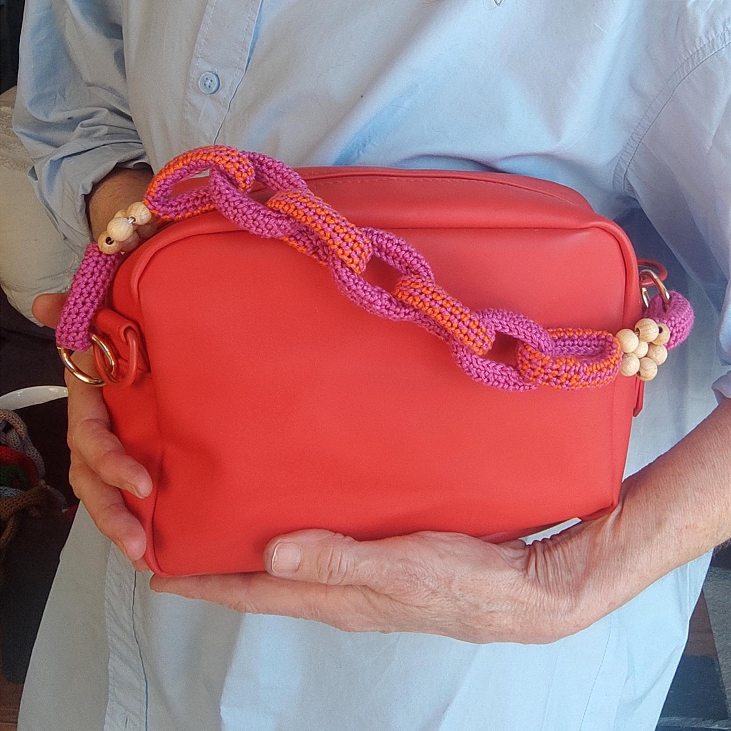 Crochet Bag Handles with Wooden Rings - Handmade Purse Straps