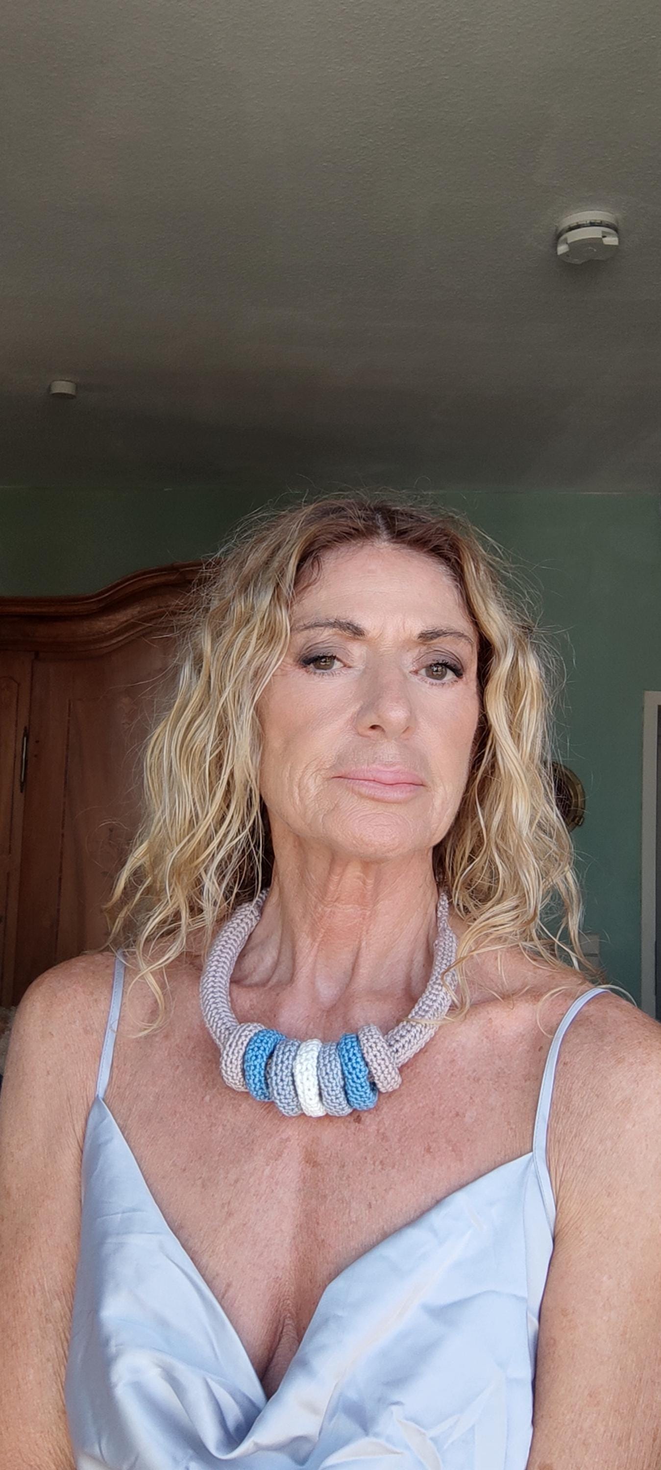 Multiway Crochet Statement Necklace: Curved Necklace ,Chunky Rings, Adjustable Length