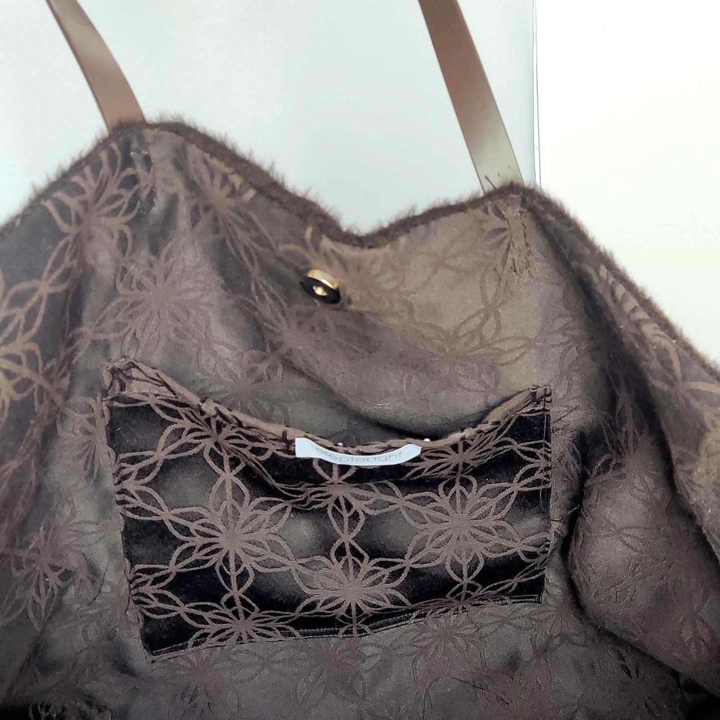 Faux Fur Tote Handbag - Brown Crochet Large Shoulder Bag