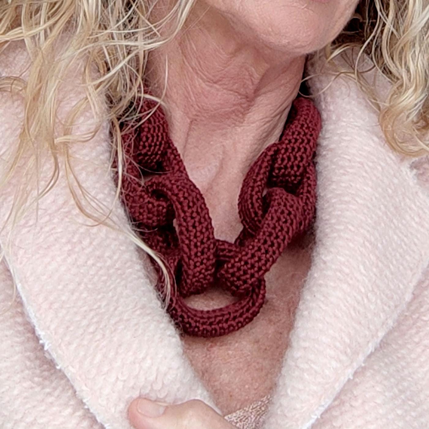 Burgundy Chunky Crochet Chain Necklace - Handmade Braided Statement Jewelry