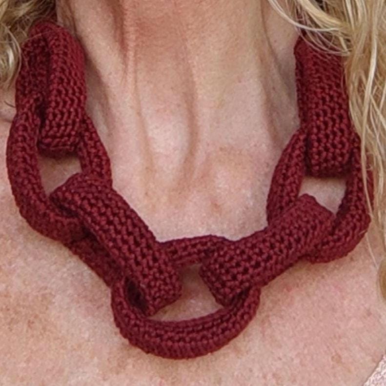 Burgundy Chunky Crochet Chain Necklace - Handmade Braided Statement Jewelry