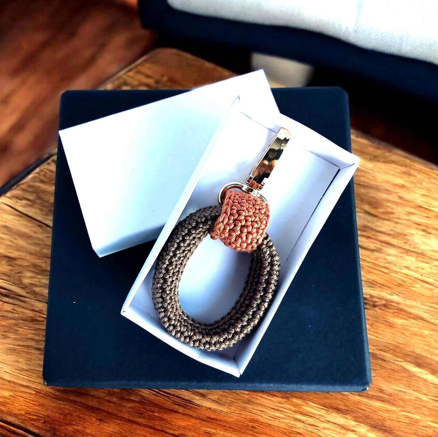 Crochet Keychain - Minimalist Car Keyring, Handbag Charm, Gift for Her & Him