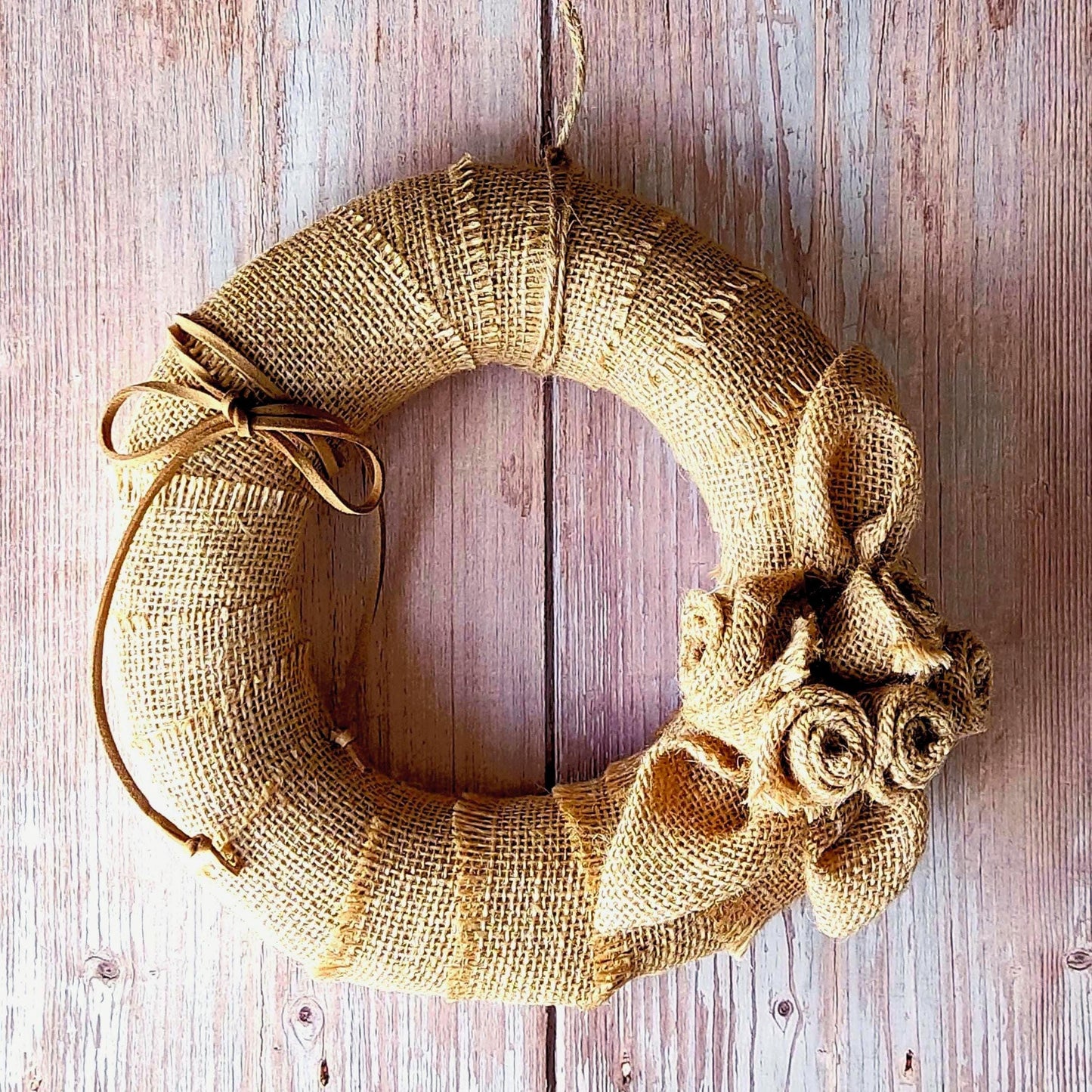 Autumn Burlap Rose Wreath: Handmade Fall Door Decor in Orange & Burgundy (20cm & 30cm)