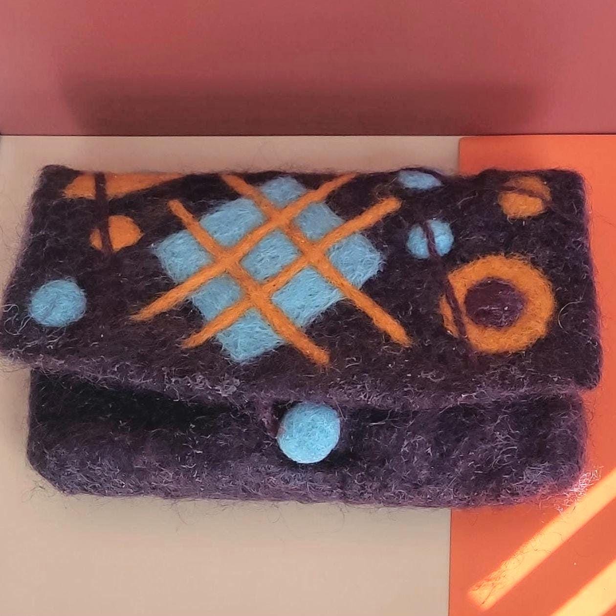 Felt Purse: Needle Felted Wallet Sunglasses Holder with Felted Button