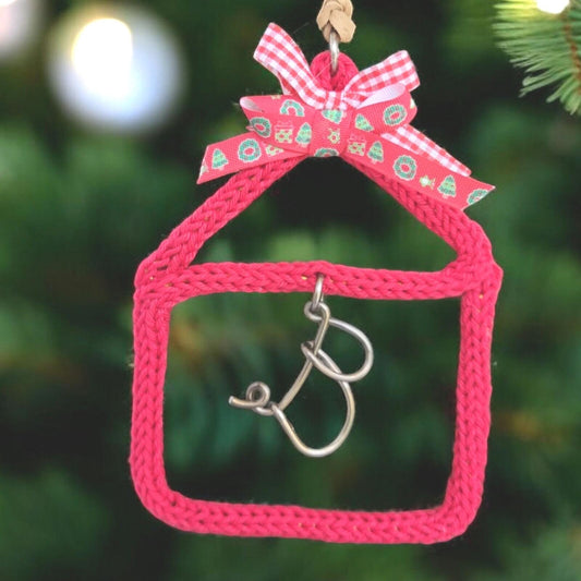 Red Crochet Initial Christmas Ornament - Personalized Cottagecore House Decor
