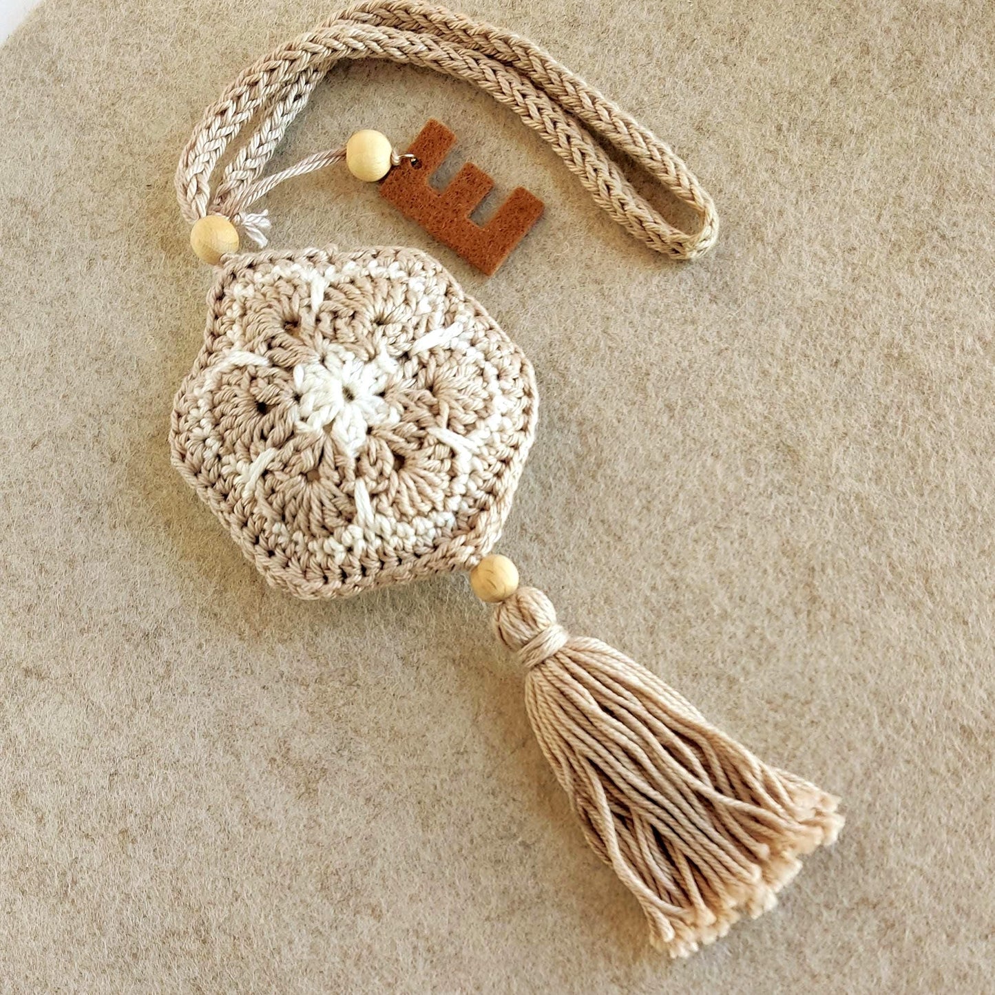 Personalised Crochet Lavender Sachet: Cotton Closet Freshener with Wooden Beads