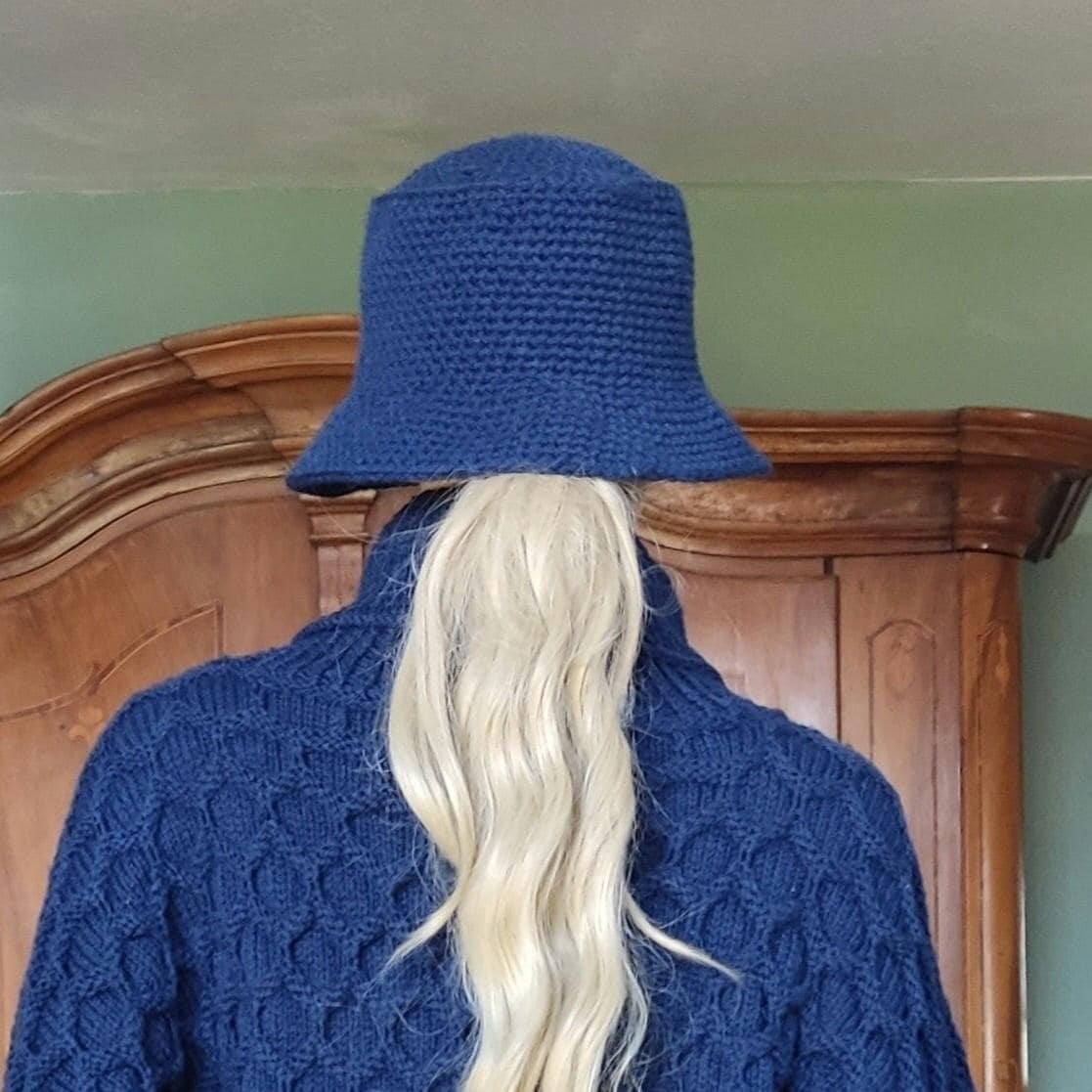 Personalised Dark Grey Crochet Bucket Hat with Leather Flower