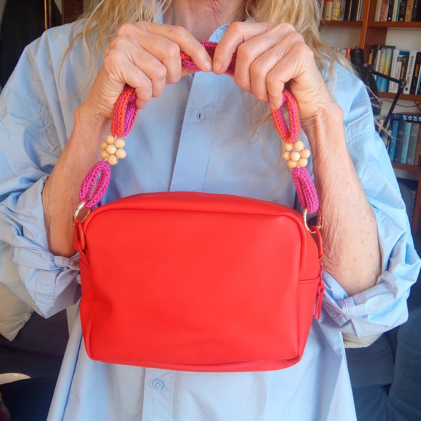 Crochet Bag Handles with Wooden Rings - Handmade Purse Straps