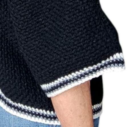 Crochet Crop Top Sweater - Black White Gray Striped Poncho with Wide Sleeves