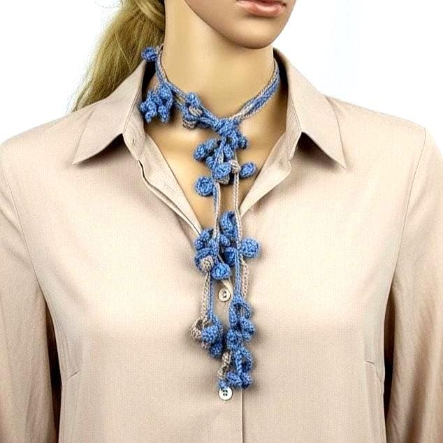 Red Crochet Lariat Necklace - 3-in-1 Convertible | Long, Short & Choker | Handmade Boho Jewelry