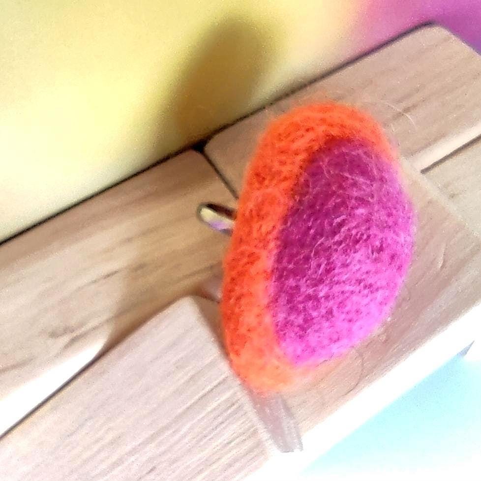 Needle Felted Ring - Chunky Oval Boho Statement Ring, Adjustable Stainless Steel, Handmade Felt Jewelry