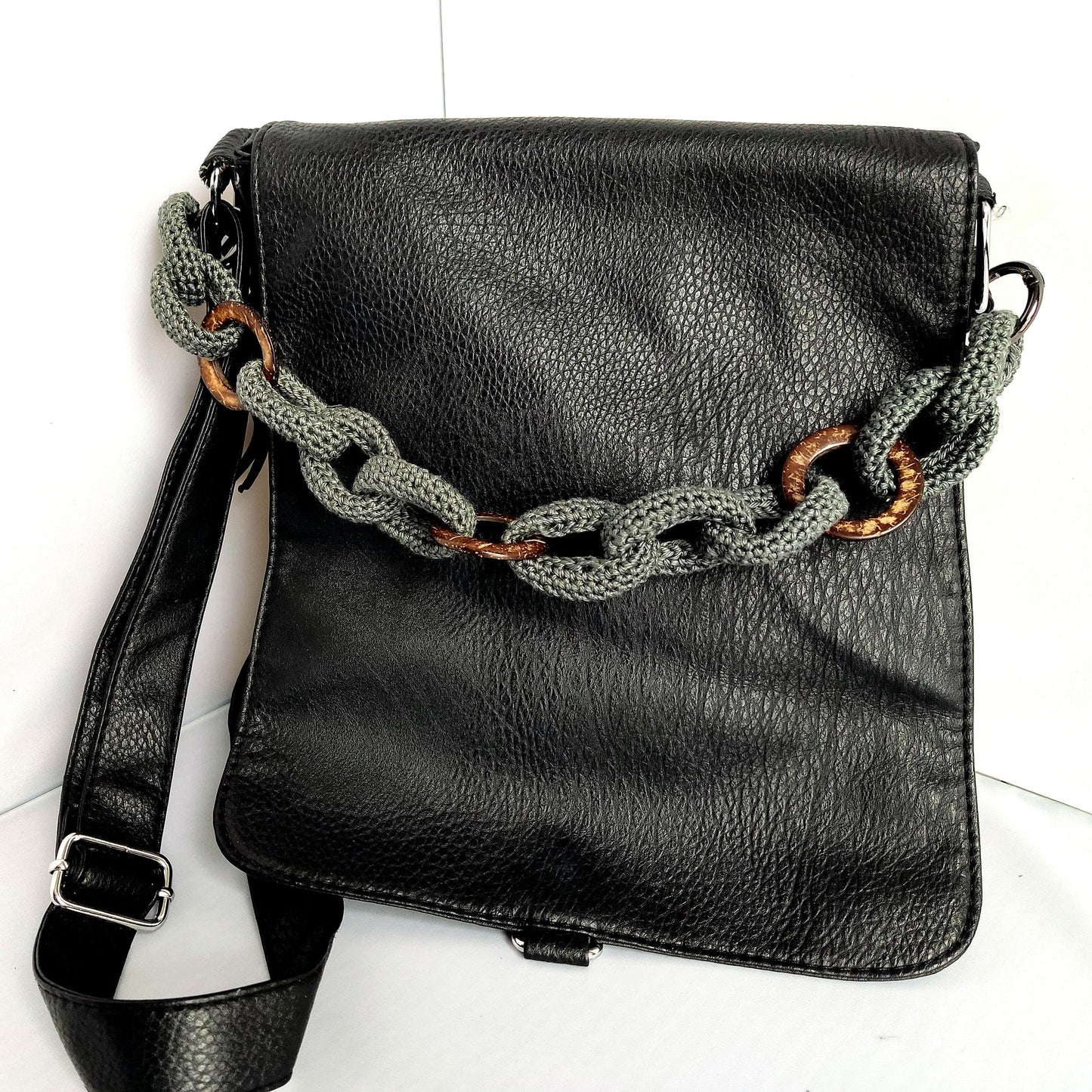 Crochet Bag Handles with Wooden Rings - Handmade Purse Straps