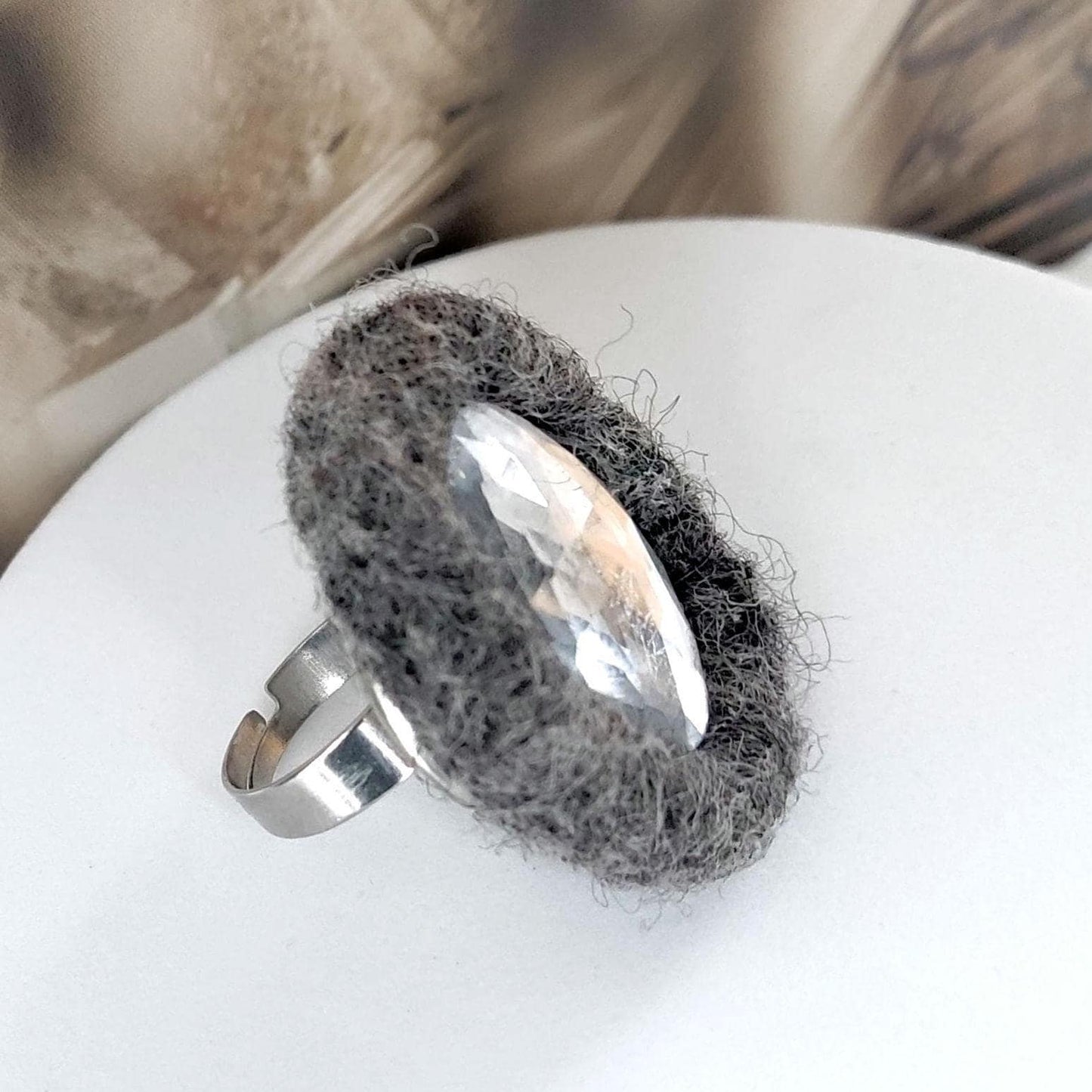 Red Marquise Felt Ring | Sculptural Statement Ring | Handmade Fiber Jewelry