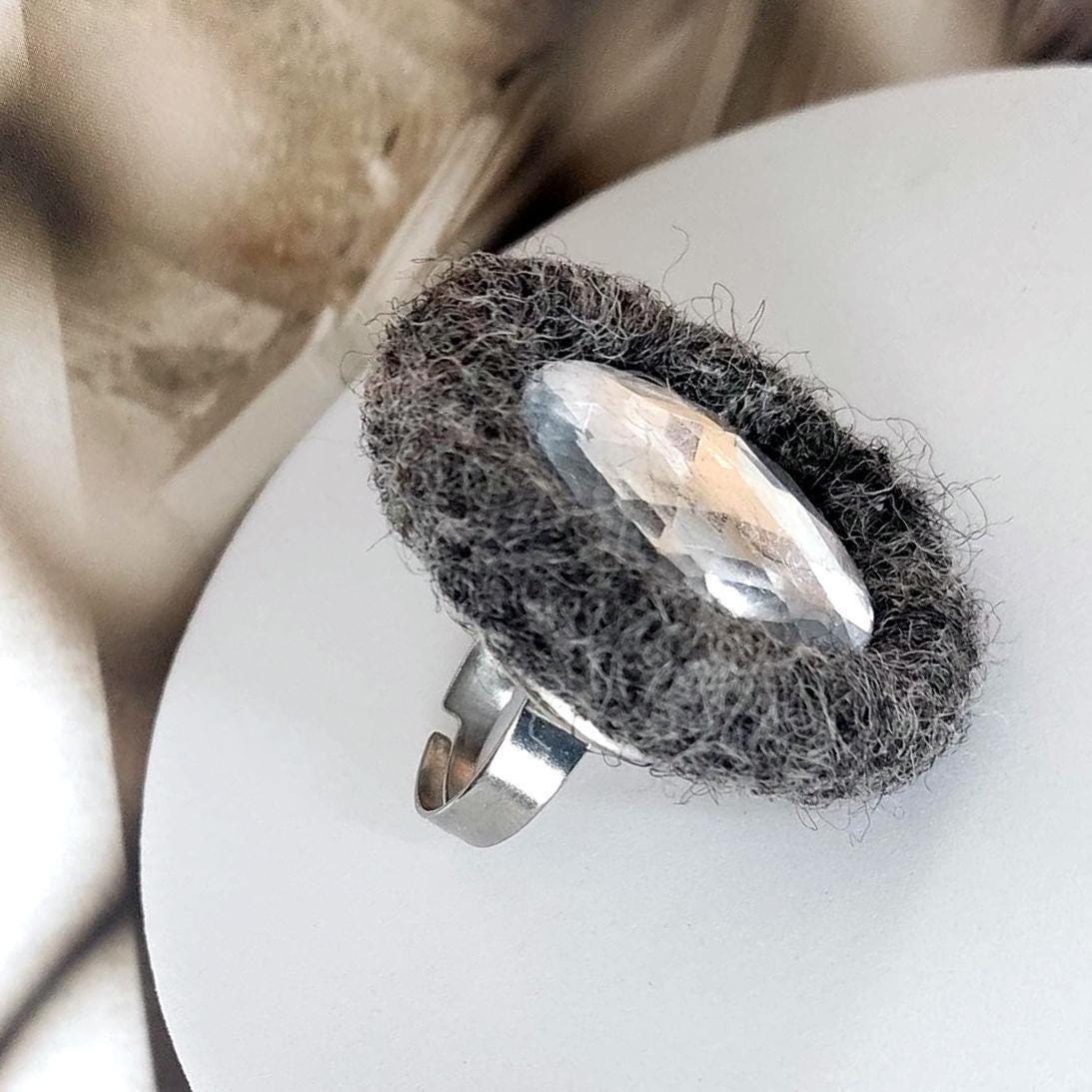 Red Marquise Felt Ring | Sculptural Statement Ring | Handmade Fiber Jewelry