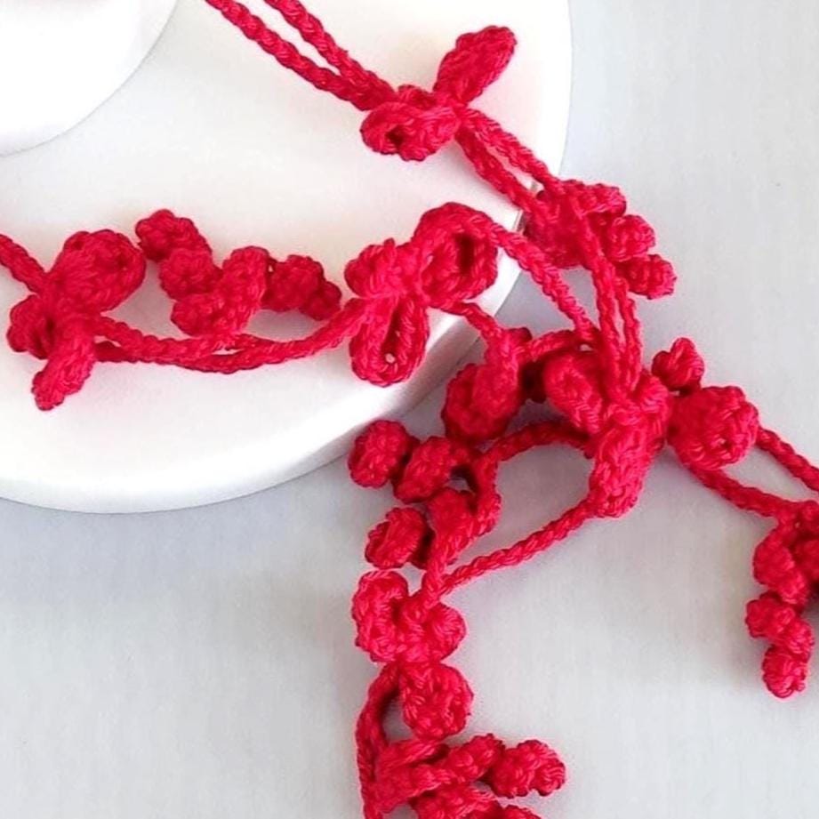 Red Crochet Lariat Necklace - 3-in-1 Convertible | Long, Short & Choker | Handmade Boho Jewelry