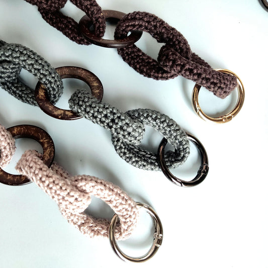 Crochet Bag Handles with Wooden Rings - Handmade Purse Straps