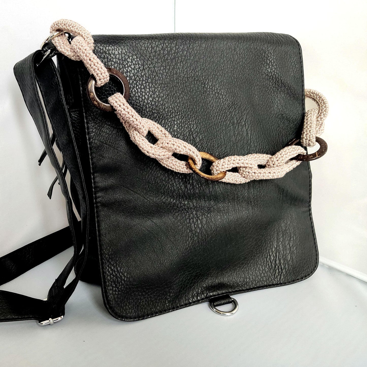 Crochet Bag Handles with Wooden Rings - Handmade Purse Straps