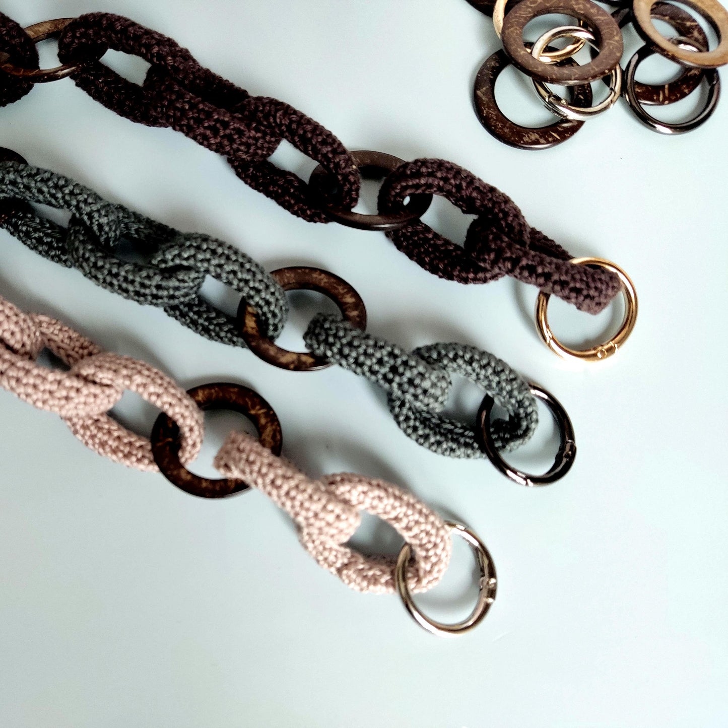 Crochet Bag Handles with Wooden Rings - Handmade Purse Straps