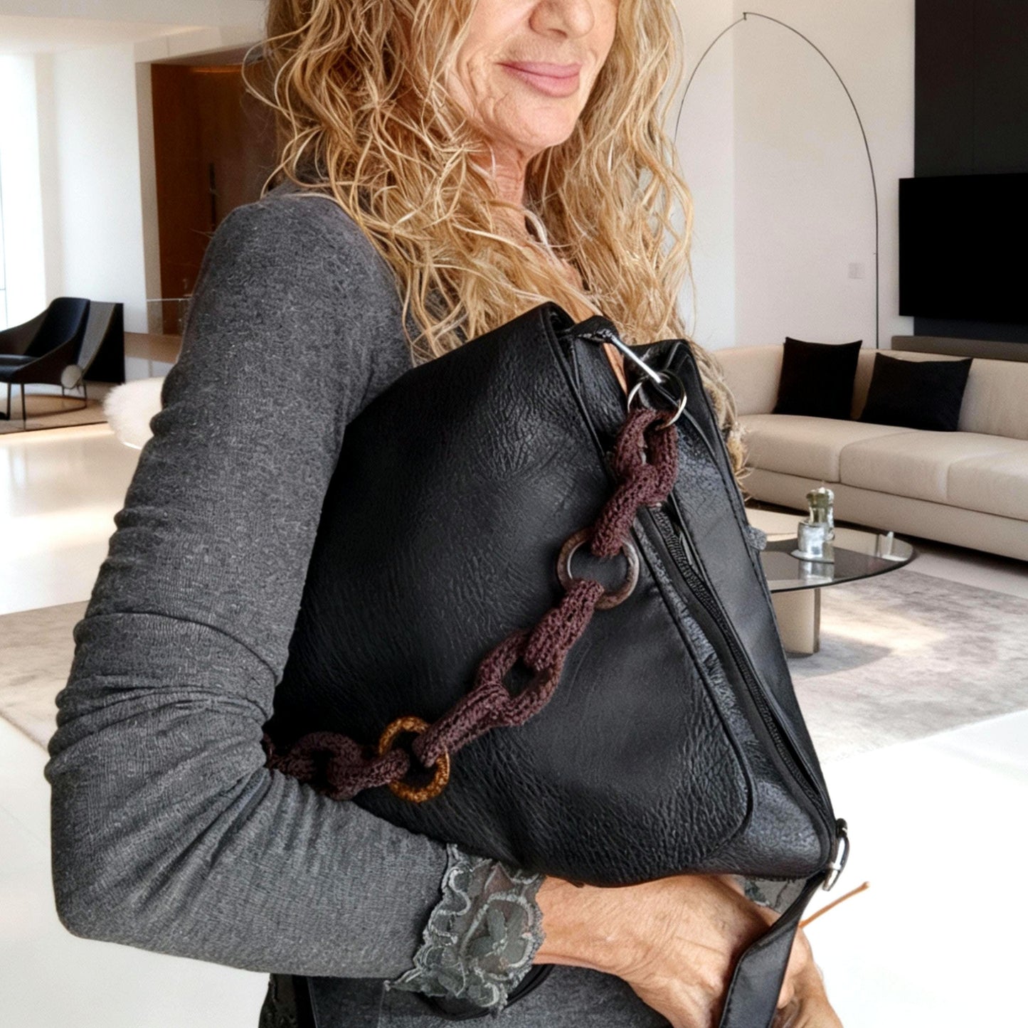 Crochet Bag Handles with Wooden Rings - Handmade Purse Straps