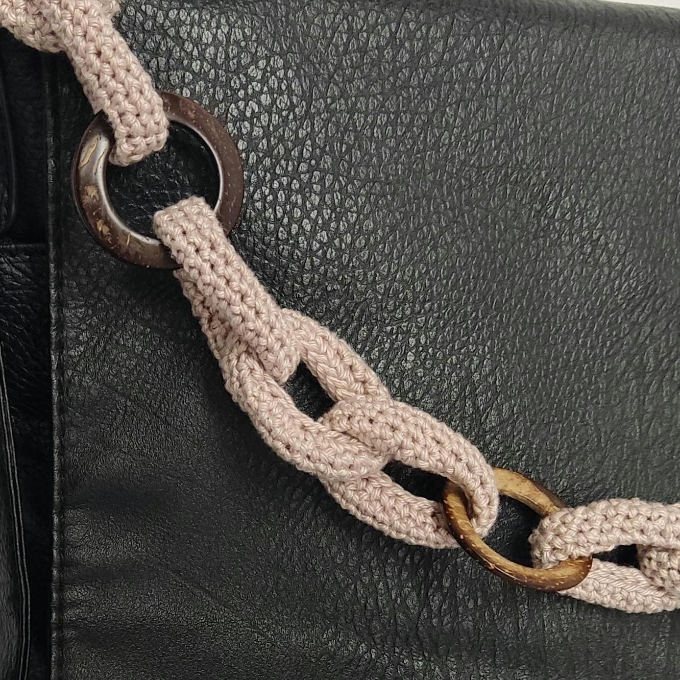 Crochet Bag Handles with Wooden Rings - Handmade Purse Straps