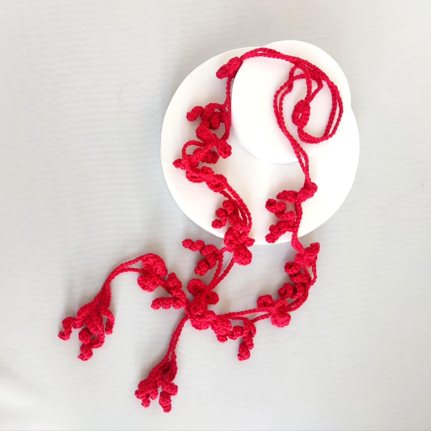 Red Crochet Lariat Necklace - 3-in-1 Convertible | Long, Short & Choker | Handmade Boho Jewelry