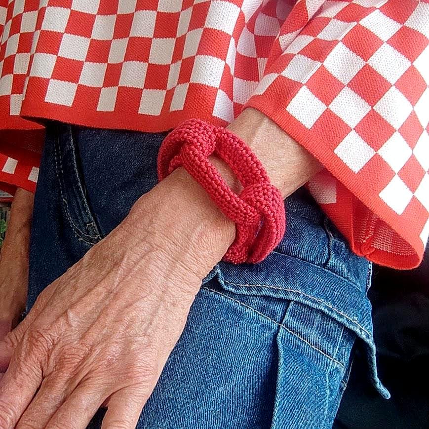 Chunky Red Crochet Bracelet - Bold Statement Jewelry | Handmade Boho Cuff