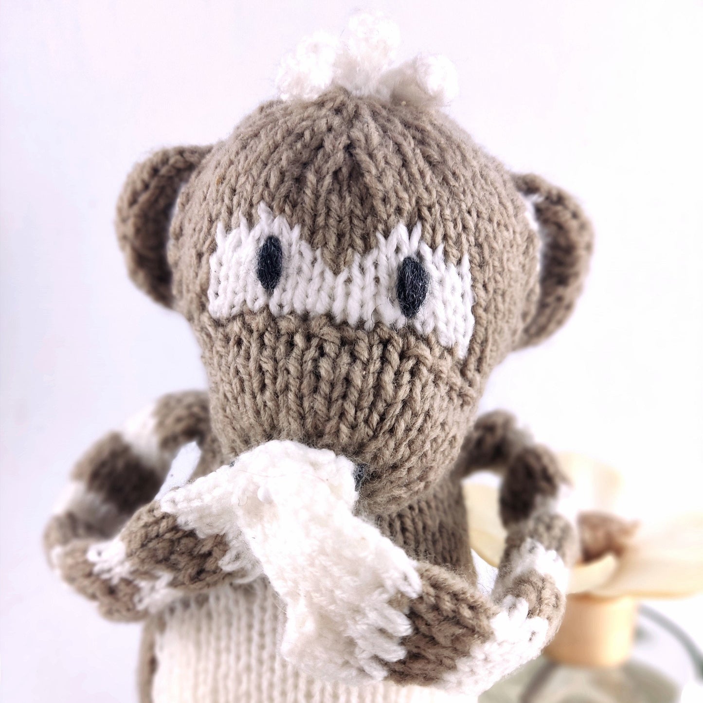 Knitted and Crochet Plushy Monkey , Stuffed Animal Monkey Beige White,30 cm Monkey Soft Toy, Crochet Knitted Animals,Handmade Baby Gift, - StepToLight