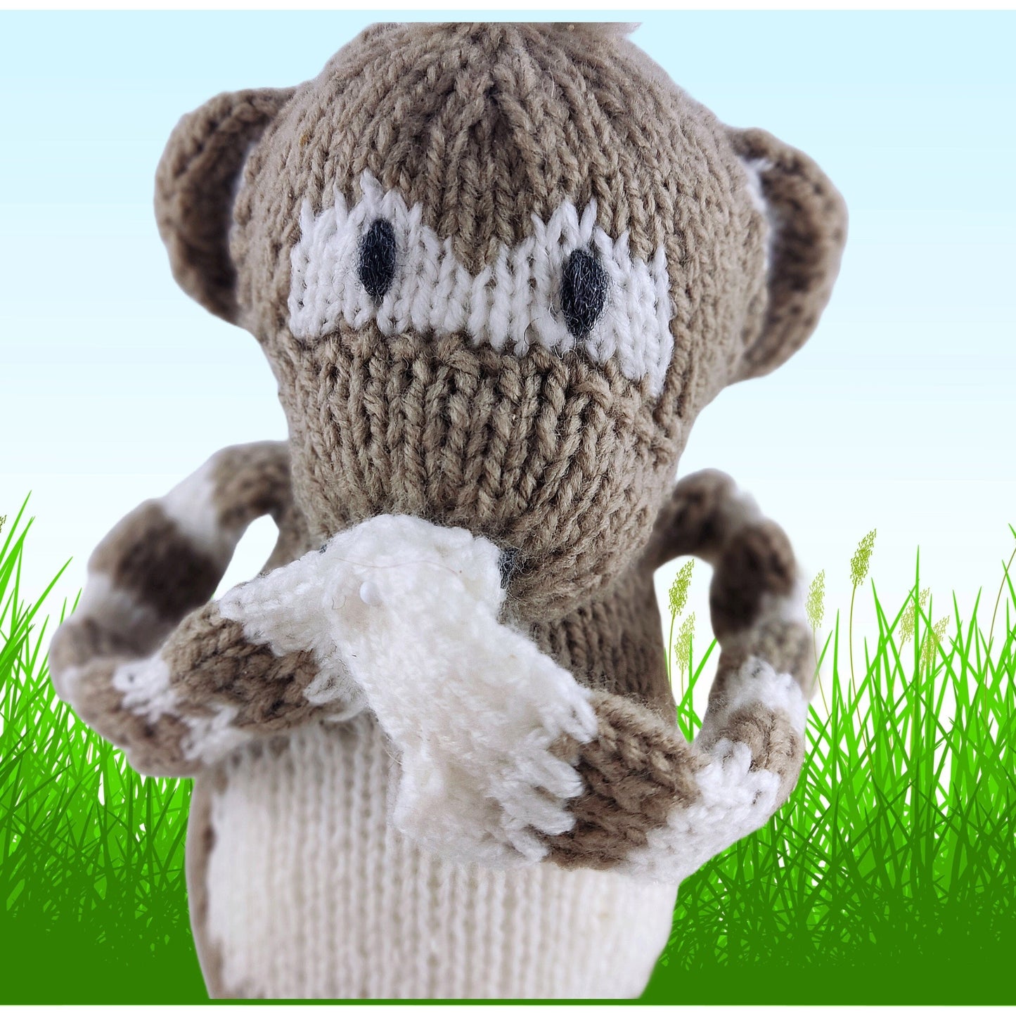 Knitted and Crochet Plushy Monkey , Stuffed Animal Monkey Beige White,30 cm Monkey Soft Toy, Crochet Knitted Animals,Handmade Baby Gift, - StepToLight