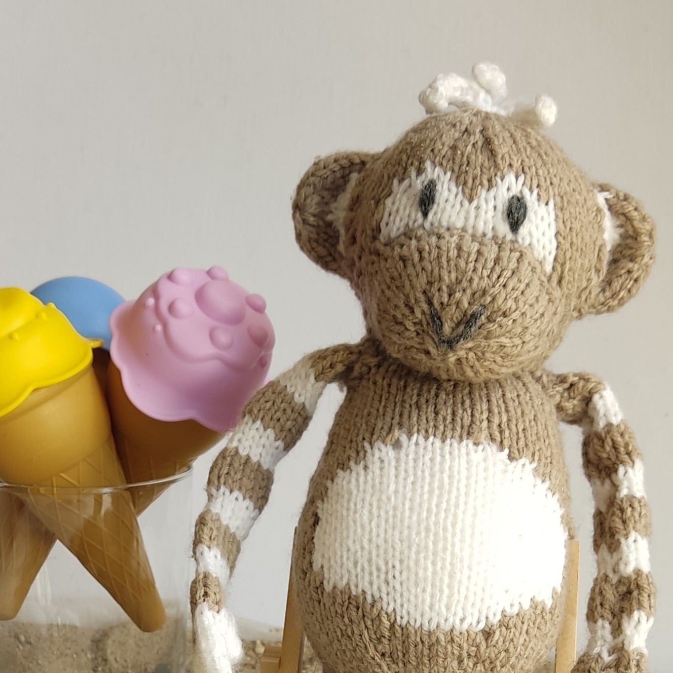 Knitted and Crochet Plushy Monkey , Stuffed Animal Monkey Beige White,30 cm Monkey Soft Toy, Crochet Knitted Animals,Handmade Baby Gift, - StepToLight