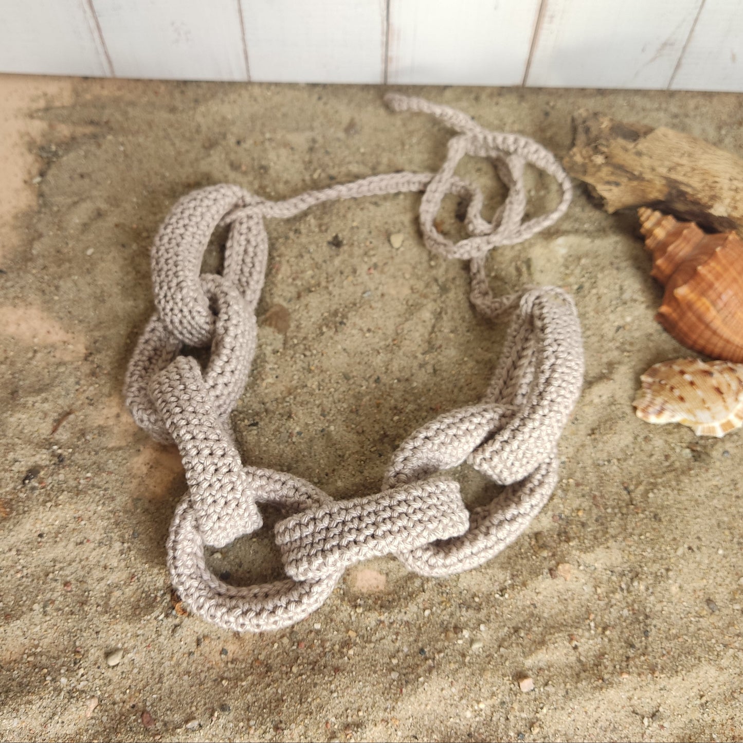 Light Gray Chunky Crochet Yarn Necklace - Handmade Statement Jewelry - StepToLight