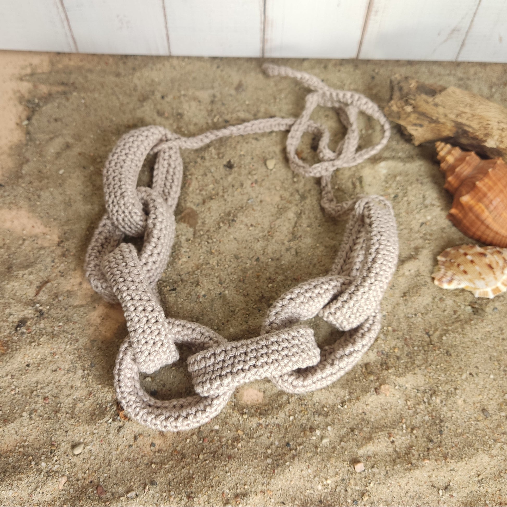 Light Gray Chunky Crochet Yarn Necklace - Handmade Statement Jewelry - StepToLight